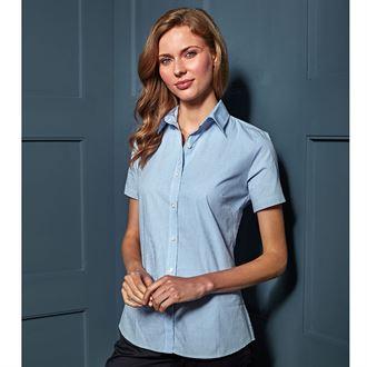 Customisable, personalise Premier Ladies Microcheck Gingham Short Sleeve Shirt - Stitch & Print NI