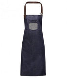 Customisable, personalise Premier Division Waxed-Look Denim Bib Apron with Faux Leather - Stitch & Print NI