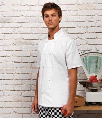 Customisable, personalise Premier Studded Front Short Sleeve Chef's Jacket - Unisex - Stitch & Print NI