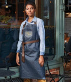 Customisable, personalise Premier Division Waxed-Look Denim Bib Apron with Faux Leather - Stitch & Print NI