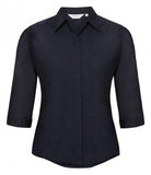 Customisable, personalise Russell Collection Ladies 3/4 Sleeve Fitted Poplin Shirt - Stitch & Print NI
