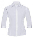 Customisable, personalise Russell Collection Ladies 3/4 Sleeve Fitted Poplin Shirt - Stitch & Print NI